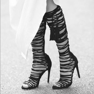 Jeffrey Campbell Advert Lace Up Black Suede Heels